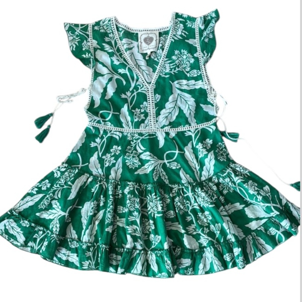 Z&L Green Tropical Floral women’s ruffled and tiered Dress size large NWOT
